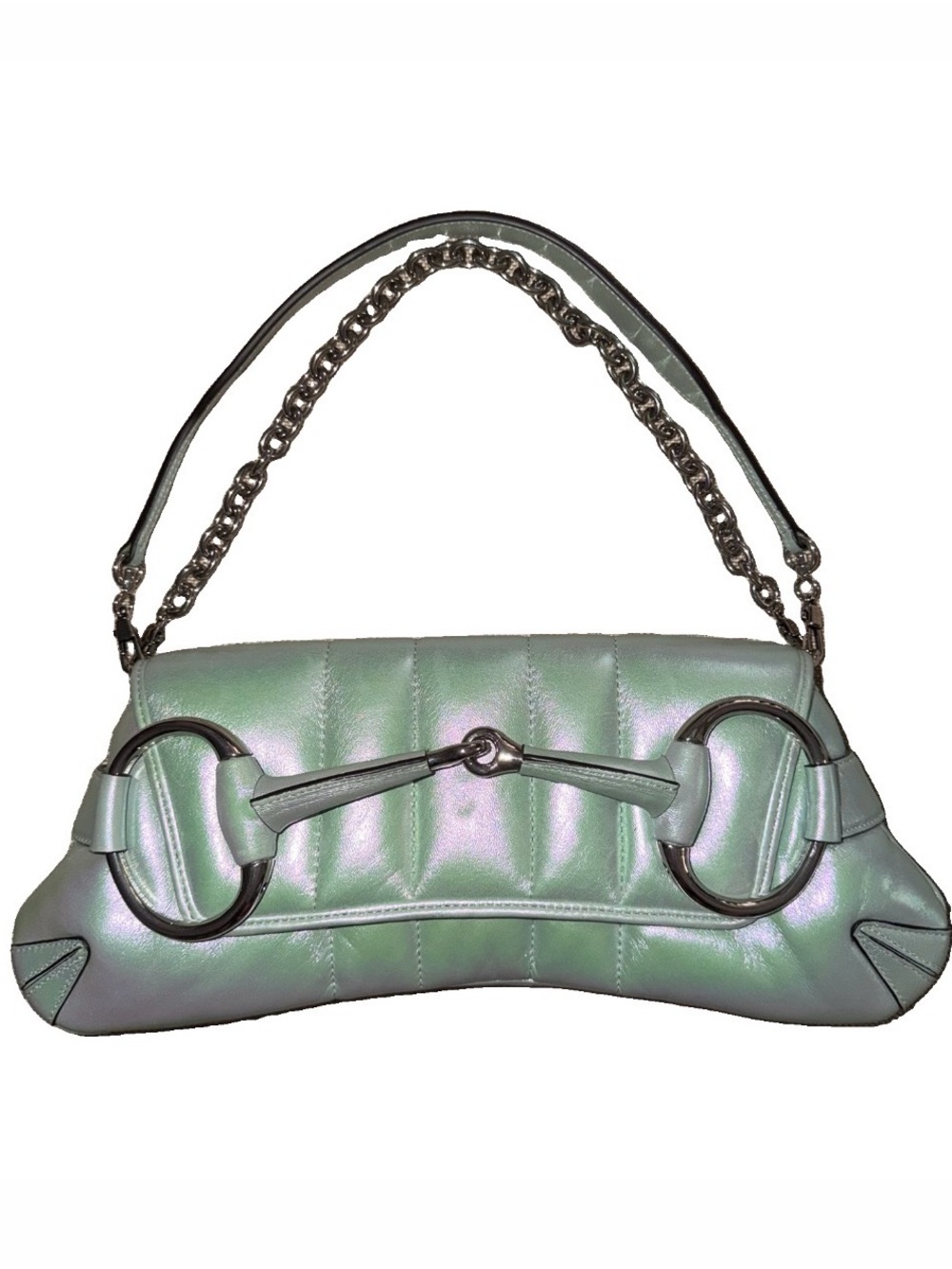Gucci Iridescent Green Metallic Chain-Handle Shoulder Bag